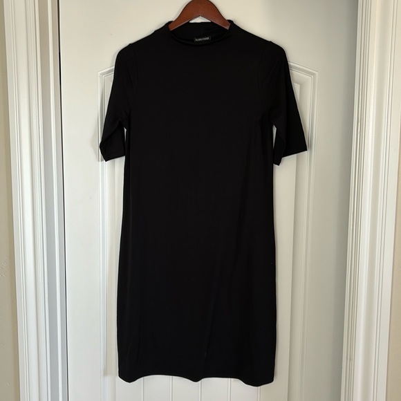 Eileen Fisher Black High Neck Lightweight 1/2 Sleeve Mini Dresss Women’s Size XS - Picture 1 of 11